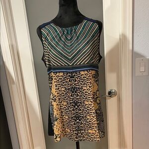 CAbi Mixed-Print Sleeveless Tank in Teal, Navy & Gold